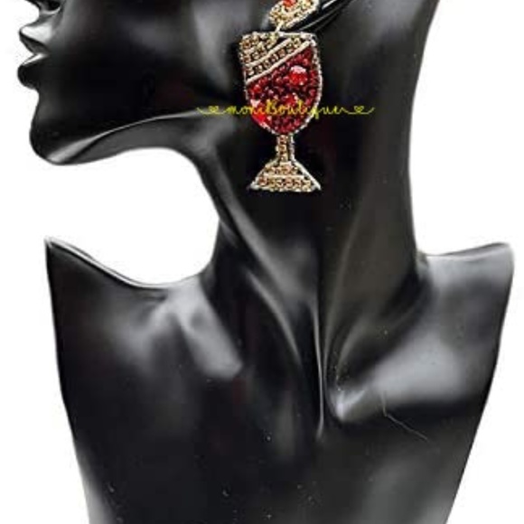 Wine Glass seed  Beaded Earrings - Picture 3 of 3